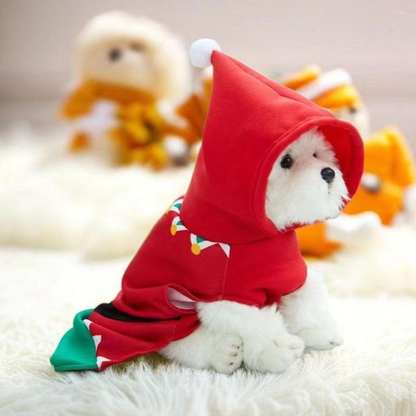 Köpek giyim Noel evcil hayvan kapüşonlu basılı, lamba kapşonlu iki ayaklı sıcak giysiler yuvarlak yaka yelek