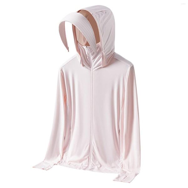 Felpe con cappuccio da uomo e fori per le dita freddi da sole da donna Protezione solare UPF50 Cardigan da bambino leggero con tesa staccabile