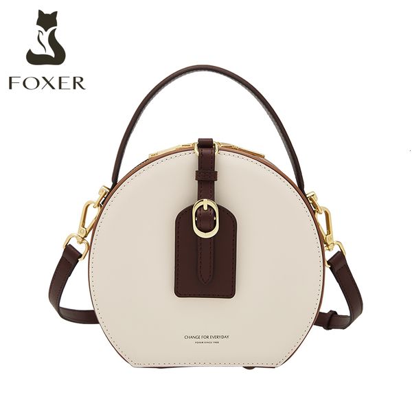 Abendtaschen FOXER Weibliche stilvolle runde Umhängetasche Split Leder Schulter Lady Design kreisförmige Messenger Reißverschluss Womens kleine Handtaschen 230804