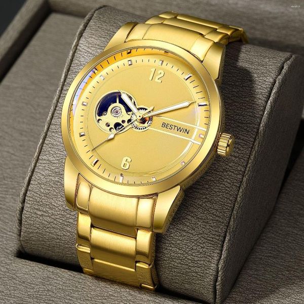 Нарученные часы Top Brand Gold Wirst Watches Men Luxury Golden Automatic Mechanical Watch для мужских часов Relogio Masculino 2023