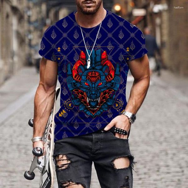 Camisetas masculinas Metal Mecânico Estilo Série Impressão 3D Pulôver fino de gola redonda Masculino Casual Streetwear Camiseta Manga curta Tops soltos