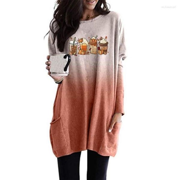 Moletons Femininos Moletom Casual Feminino Halloween Café Manga Comprida Vestido Outono Mini Vestidos Femme Moda Gótica Streetwear