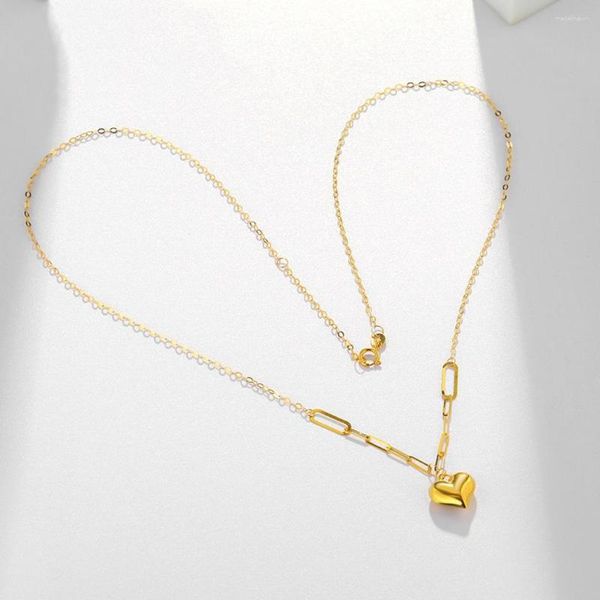 Catene LABB Real 18K Gold 3D Love Collana All Over Fat Heart Pendant Set per gioielli da donna Regalo di San Valentino X0046