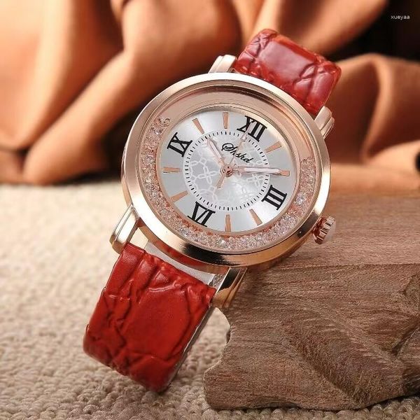 Orologi da polso OGDA Orologio da donna alla moda Stile moderno e minimalista Cintura in pelle Decorazione Sabbia che scorre Strass Quadrante romano Regalo al quarzo