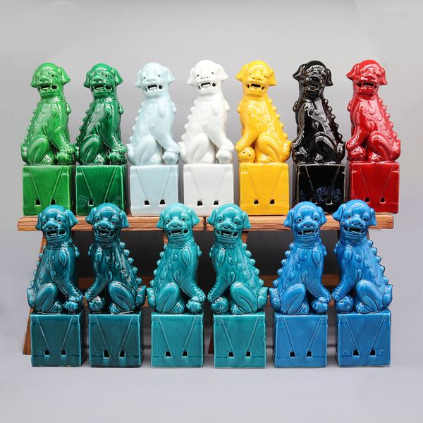 Objetos decorativos Estatuetas Par de foo dogs Fu dogs Buddha dogs Leões guardiões chineses Escultura em cerâmica Decoração de casa 230804