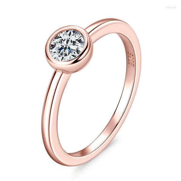 Cluster-Ringe, Moissanit-Verlobungsring, 5 mm, D-Farbe, runder Solitär-Diamant, echtes 925er Silber, Roségold, Damen-Hochzeitsschmuck