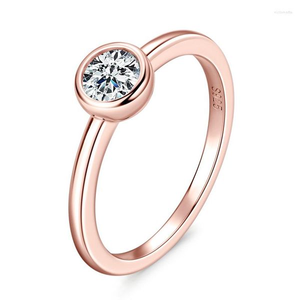 Anelli a grappolo Moissanite Fidanzamento 5mm D Colore Rotondo Solitario Diamante Vero argento 925 Oro rosa Gioielli da sposa da donna