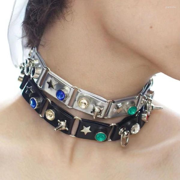 Choker Punk Bunte Strass Nieten Stern Leder Halskette Für Frauen Kühlen Trendy Ästhetischen Y2k Schmuck Hip Hop Rock Zubehör