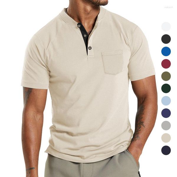 Camisetas masculinas verão 2023 manga curta botão bolso camiseta polo masculina