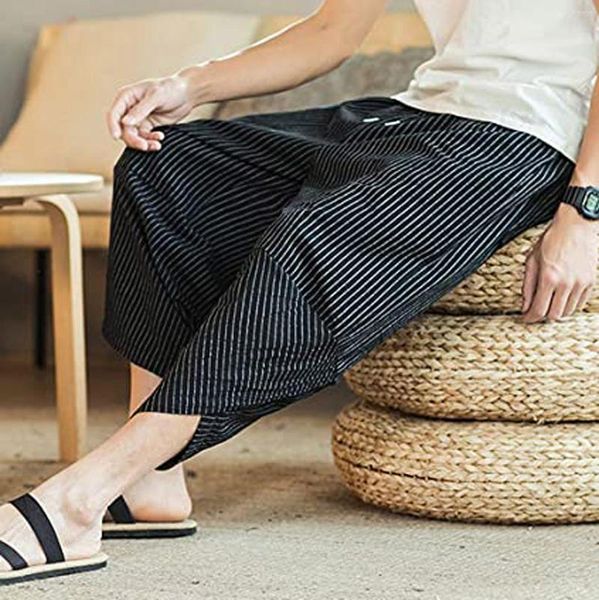 Calças Masculinas Calças Masculinas Modernas Listradas Casual Para Homens Soltos Simples Moda Calça de Moletom de Pernas Largas Calça de Comprimento da Panturrilha