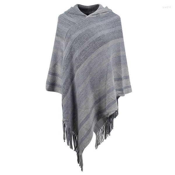 Sciarpe 2023 Autunno Inverno Nappa Lavorata A Maglia Poncho Con Cappuccio Delle Donne Dello Scialle Della Banda Dell'involucro Allentato Pullover Sciarpa Maglione Femminile Del Capo Sopra Il Cappotto