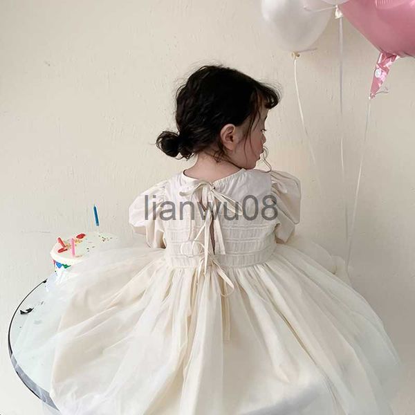 Abiti da ragazza 2022 Primavera Nuovo stile coreano Neonate Abiti da principessa Manicotto a sbuffo Abito da ballo tinta unita Toddlers Vestito da festa per bambini x0806