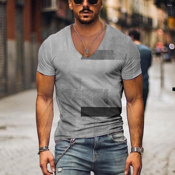 Männer T Shirts Vintage T-shirt Sommer 3d Gestreiften V-ausschnitt Kurzarm Übergroßen Casual Stil Top Atmungsaktive Y2k Männliche kleidung Hemd 2023