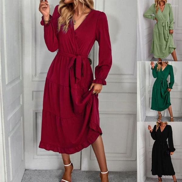 Freizeitkleider 2023 Frühling/Sommer Einfarbig Großes Swing-Produkt Langes Damenkleid