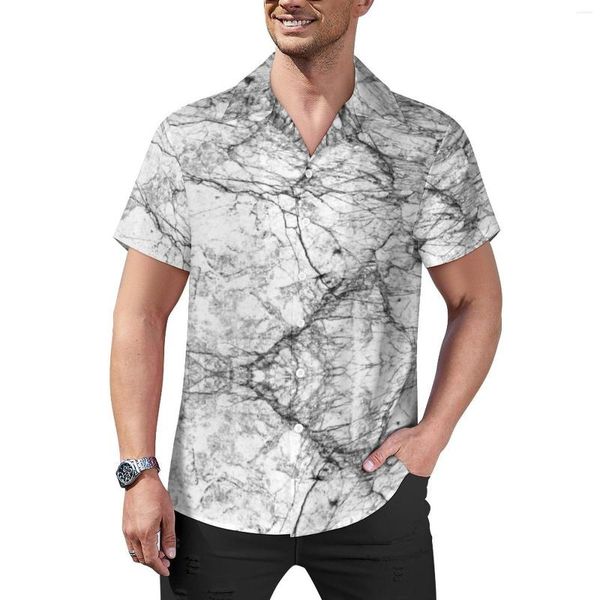 Camicie casual da uomo Camicie da spiaggia in marmo naturale in bianco e nero Modern Faux Texture Marmi Camicette da uomo hawaiane Top Plus Size