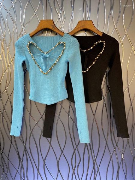 Женские свитера 2023 Осенняя зимняя мода Blue Black Высококачественные женские дамы.