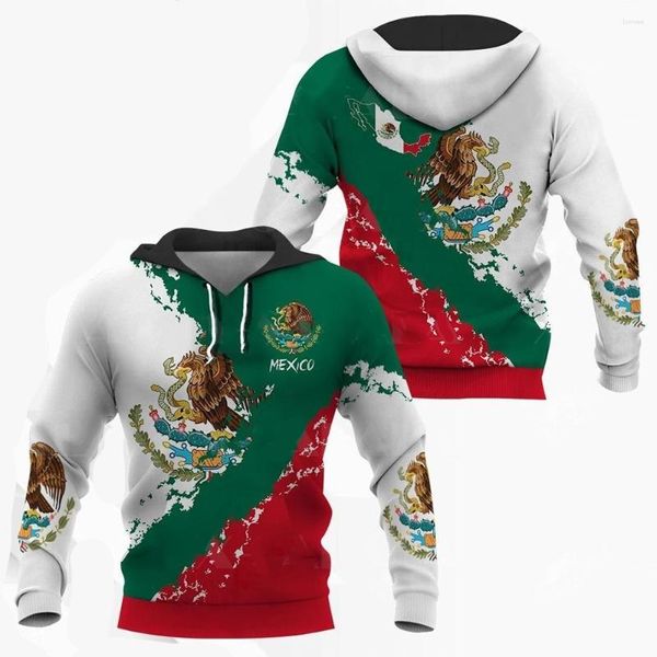 Herren Hoodies Herbst Mexiko Hoodie Langarm Pullover Top Flag Print Sweatshirt Übergroße Kleidung für Männer