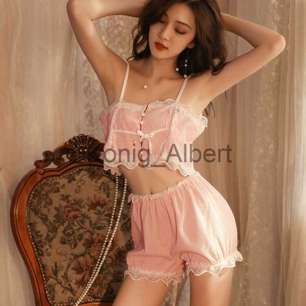 Pigiama sexy Kawaiii Pigiama Set Donna Sexy Pjs Pigiama femminile Pigiama estivo Pantaloncini Set Cotone Lolita Pigiama Sleep Top Night Underwear x0806