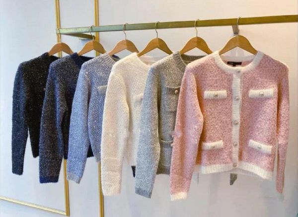 Maje Cardigan com Casaco Brilhante Enfeite Cores Contrastadas