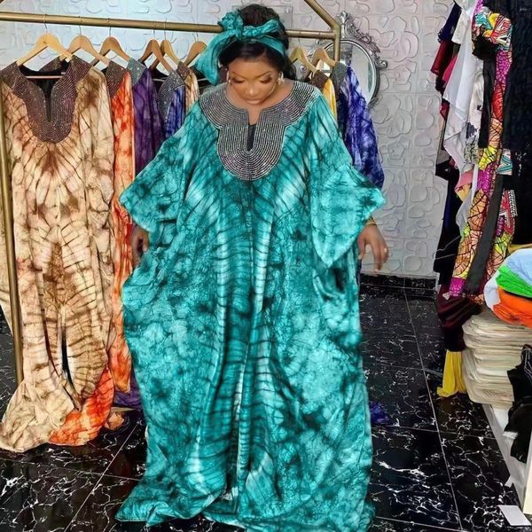 Günlük elbiseler Afrika tarzı kadın gevşek elbise bahar yaz ziyafet vestido ile eşarp bling boncuk maxi