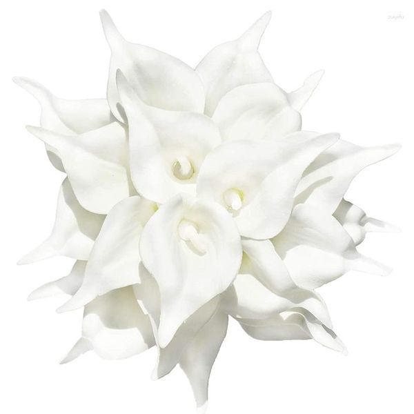 Dekoratif çiçekler 20 adet yapay beyaz calla zambak ev mutfak dekorasyonu için yumuşak lateks malzemeler