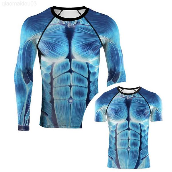 Tema Costume Estate Divertente 3D Muscle T Shirt Uomo manica lunga Fitness Cool Top Tee Streetwear Halloween Cosplay Fake Muscle T Shirt L230804