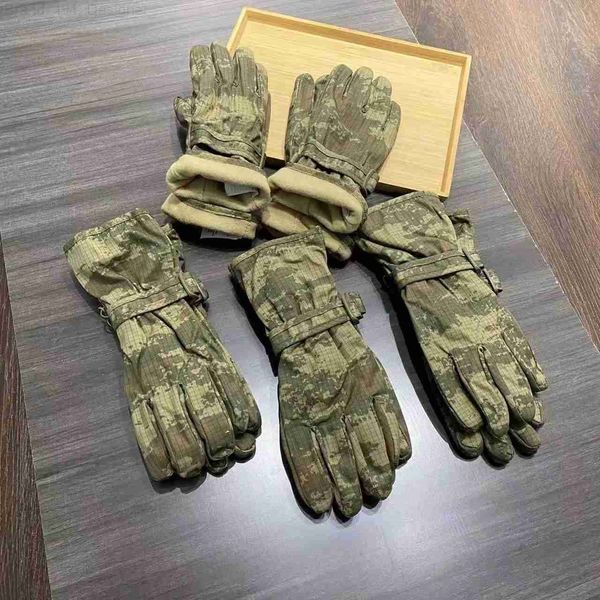 Luvas de cinco dedos, luvas de caça masculina, luvas táticas de inverno, camuflagem de lã quente, luvas de dedo completo para caça ao ar livre, equitação L230804