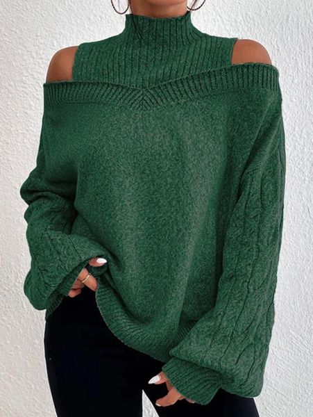 Frauen Pullover Solide Pullover Für Frauen Off-schulter Haken Blume Hohl Gestrickte Pullover Büro Dame Stricken Rollkragen Weibliche