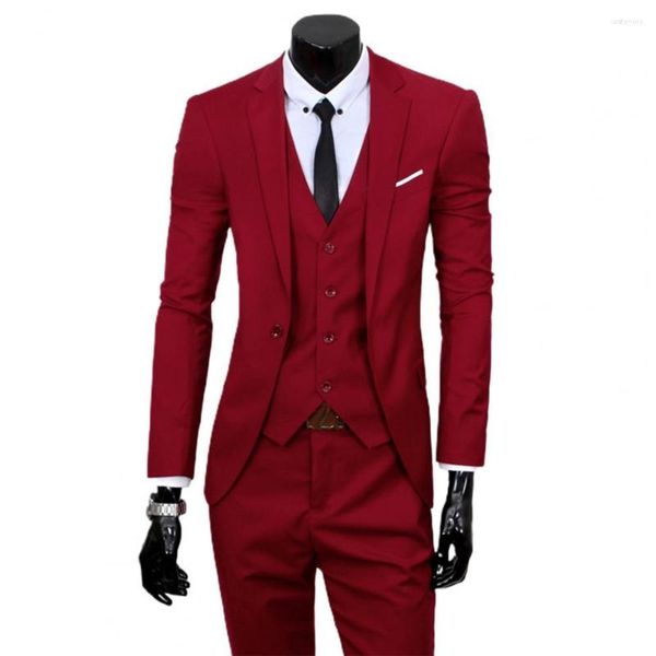 Abiti da uomo 3 pezzi/set Fantastico abito da sposa Set Gilet senza maniche Pantaloni dritti Liscio Singolo bottone Separa