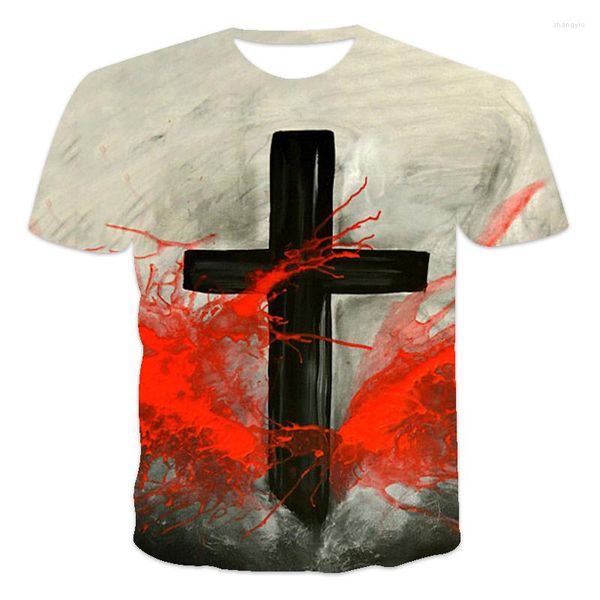 Camisetas Masculinas Designer Design Coconut Cross Graffiti Impressão 3D Jesus Cristo Estilo de rua americano Moda