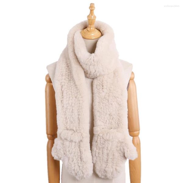 Schals Mode Damen Echter Rex Pelzschal Winter Wraps mit Handschuhen Mädchen Warme Fäustlinge Extrem weich