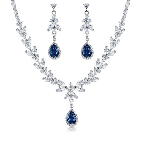 Set di gioielli da sposa WEIMANJINGDIAN Brand Blue Teardrop e Marquise Cut Cubic Zirconia CZ Crystal Collana Orecchini Set da sposa 230804