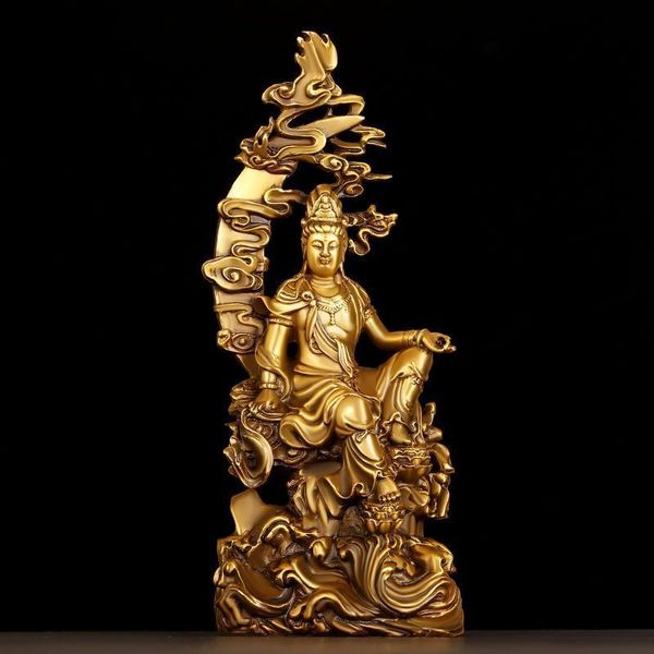 Oggetti decorativi Figurine Rame puro Guanyin Ornamenti Shuiyue Guanyin Bodhisattva's Home Office Tromba Dedicata alla statua del Buddha Nanhai Guanyin 230804
