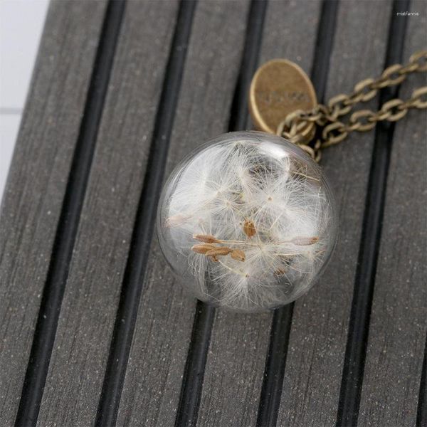 Colares com Pingente Colar Dente-de-leão Desejando Bola de Cristal Transparente Real Feito à Mão Amuleto 2023 Presente de Natal