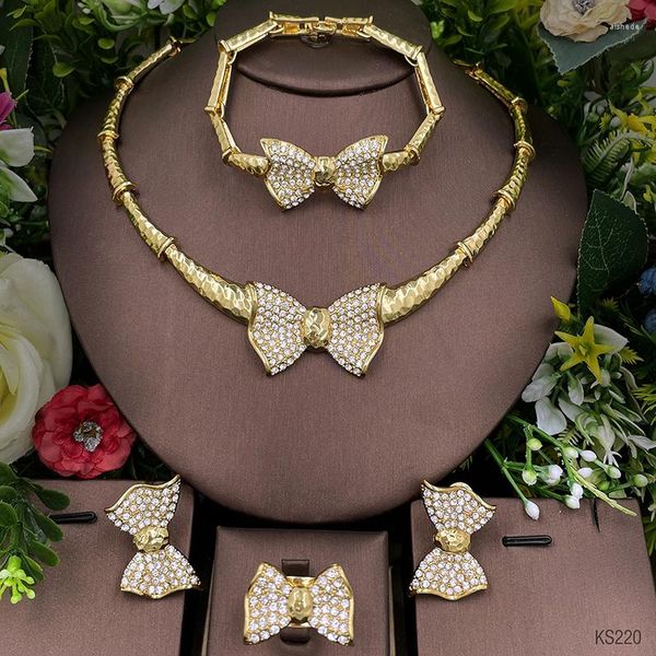 Halskette Ohrringe Set Italienisch 18K Gold Farbe Schmuck Luxus Design Bowknot Frauen Hochzeit Party Conjuntos De Joyas