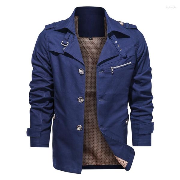 Jaquetas masculinas casuais negócios algodão moda primavera outono lapela longo modelo botões casacos masculino jaqueta corta-vento roupas masculinas
