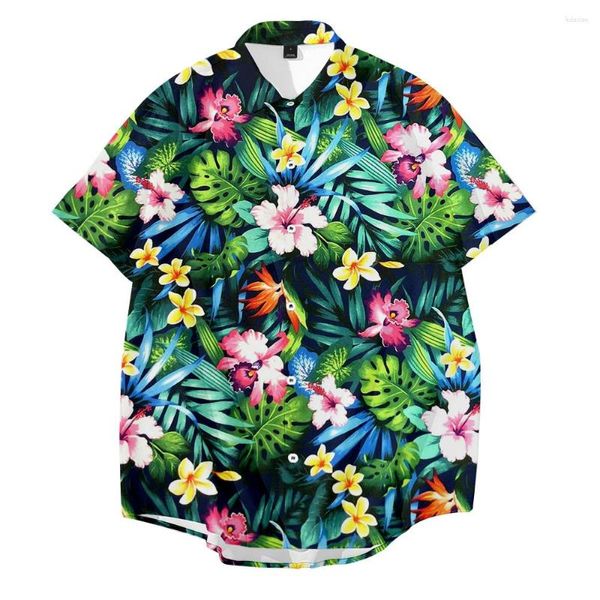 Camisas casuais masculinas verão pura e confortável camisa havaiana masculina estampada manga curta grande tamanho americano flor do Havaí estampas florais