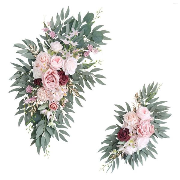 Flores decorativas 2 peças, guirlanda floral artificial, arco de casamento rústico, decoração de flores para mesa de recepção