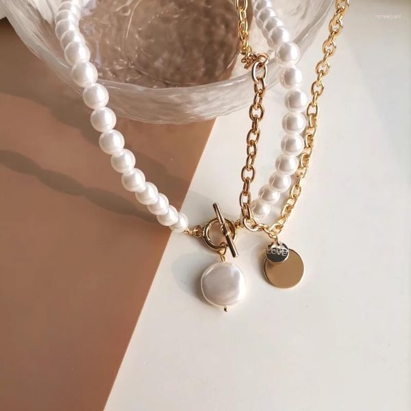 Girocollo Temperamento giapponese e coreano Dolce perla d'imitazione Personalità semplice Collana con ciondolo rotondo Set di due pezzi