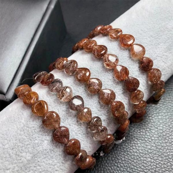 Strand Cobre Natural Rutilado Quartzo Coração Pulseira Cristal Reiki Cura Pedra Preciosa Moda Jóias Fengshui Presente Feminino 1pcs