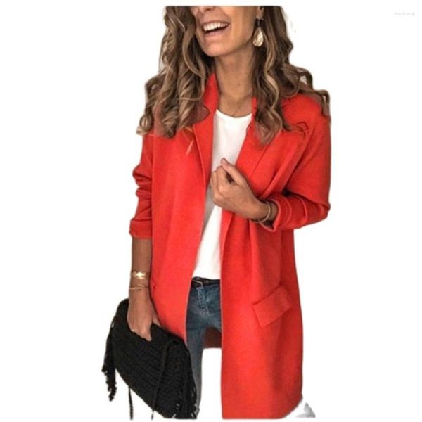 Ternos femininos 2023 vendendo moda feminina casual paletó cor sólida manga longa gola virada para baixo cardigã casaco