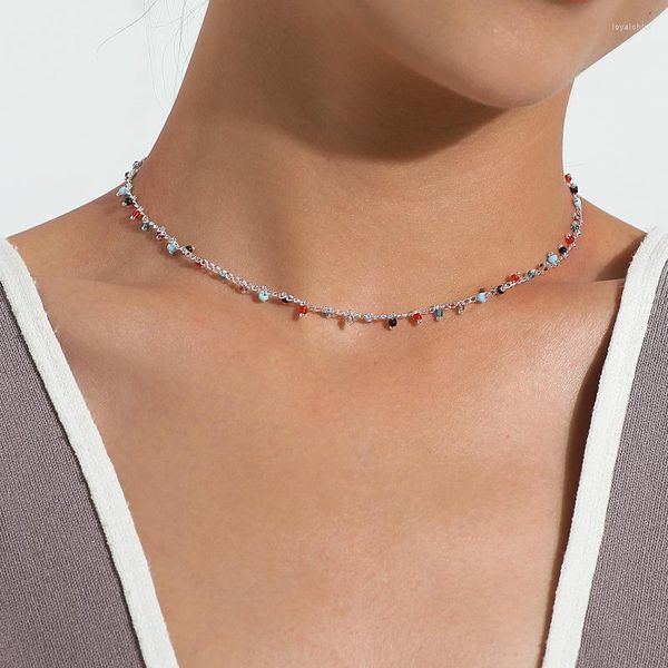 Catene Collana di perline colorate acriliche fatte a mano della Boemia dell'annata per gli accessori estetici dei gioielli della catena della clavicola di modo delle donne