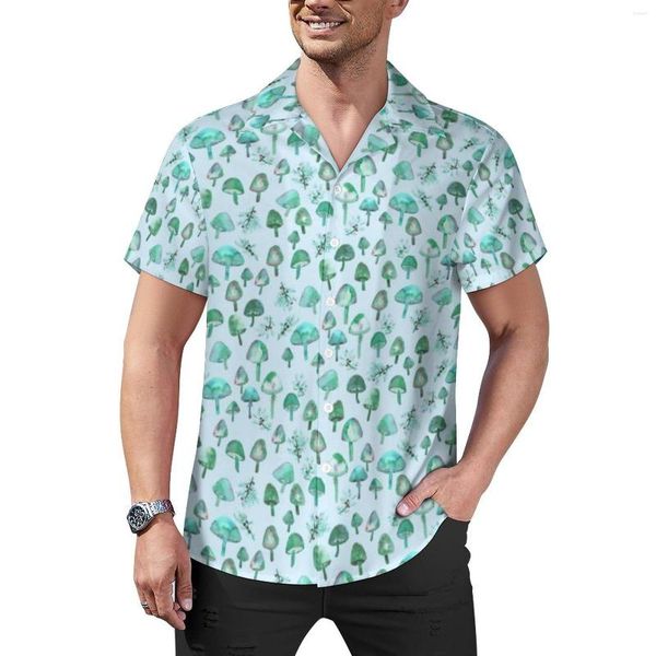 Camicie casual da uomo Camicette della foresta dell'acquerello Funghi magici maschili Design a maniche corte hawaiano Trendy Camicia da vacanza oversize Regalo