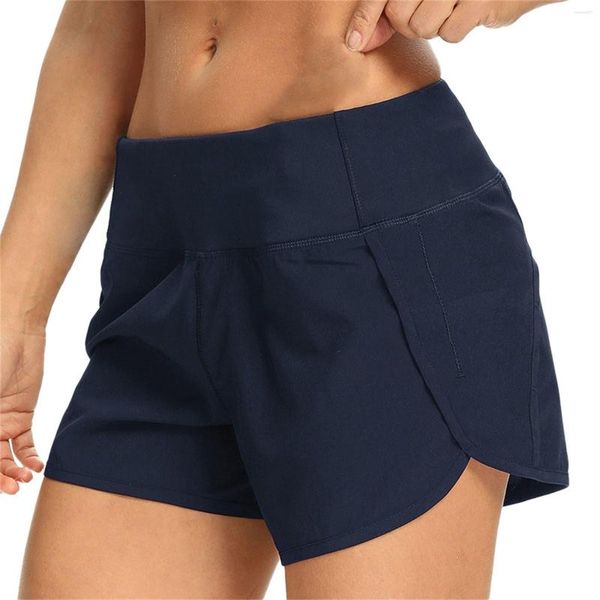 Damen-Shorts, Damen-Lauf-, Workout-, elastische Taillenhose, sportliche Tasche, Yoga, Crazy