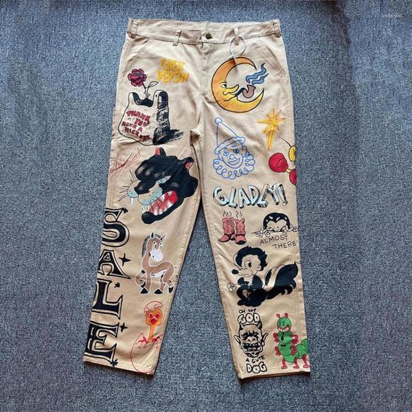 Pantaloni da uomo Vintage Cartoon Animal Print Graffiti Hand Cargo Uomo Donna Pantaloni di qualità Palestra