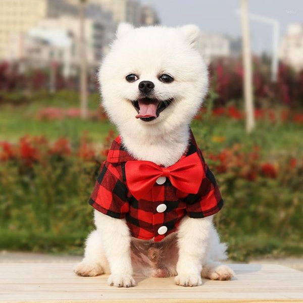 Köpek giyim ekose takım elbise gömlek yumuşak rahat kıyafetler bowtie smokin rahat moda düğün festivali parti evcil hayvan