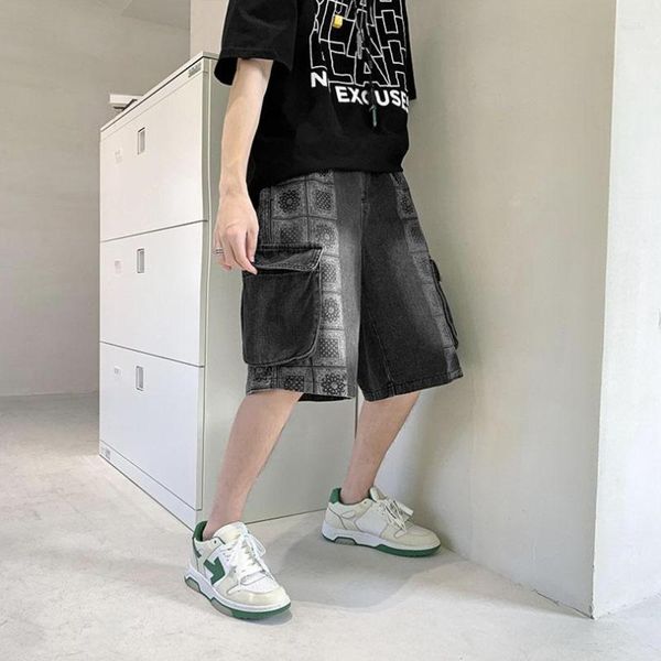 Männer Shorts Sommer Denim Bandana Oversize Beiläufige Kurze Hosen Junge Paisley Männlich Marke Lose Kordelzug Kleidung 2023