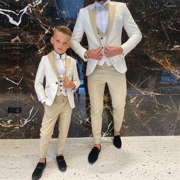 Ternos masculinos primavera/outono padrão floral branco menino/homem para casamento 3 peças champanhe lapela jaqueta colete calça noivo vestido de baile de formatura