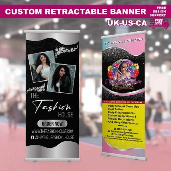 Banner Bandiere Custom Roll Up Trade Show Banner Retrattile Custom Pop Up Shop Personalizza lo sfondo arrotolabile con il testo del nome 230804