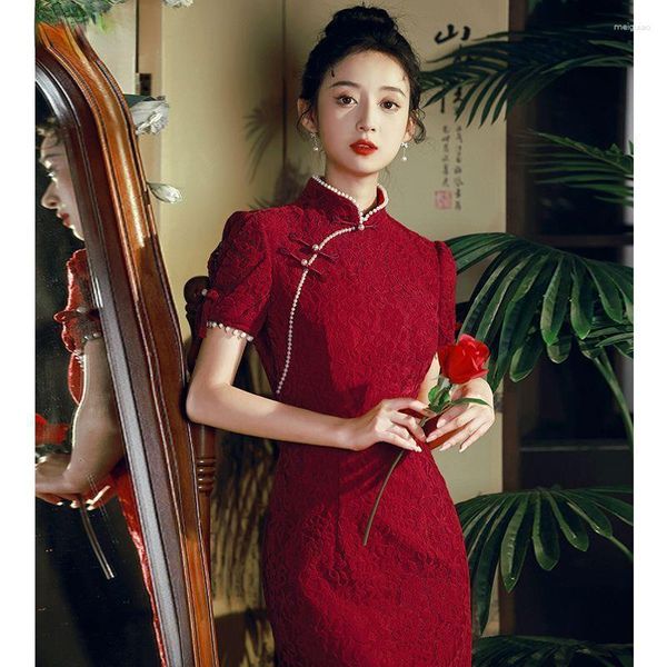 Vestuário étnico Tradicional Festa de Casamento Cheongsam Oriental Vestido de Noite Elegante Qipao Sexy Brinde Noiva Chinês